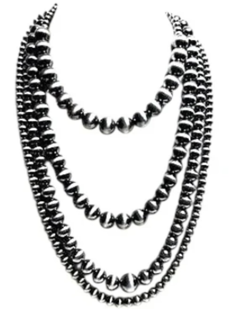 Western Silver-Tone Navajo Pearl 4 Strand Layered Necklace 30" + 3" Extender NWT